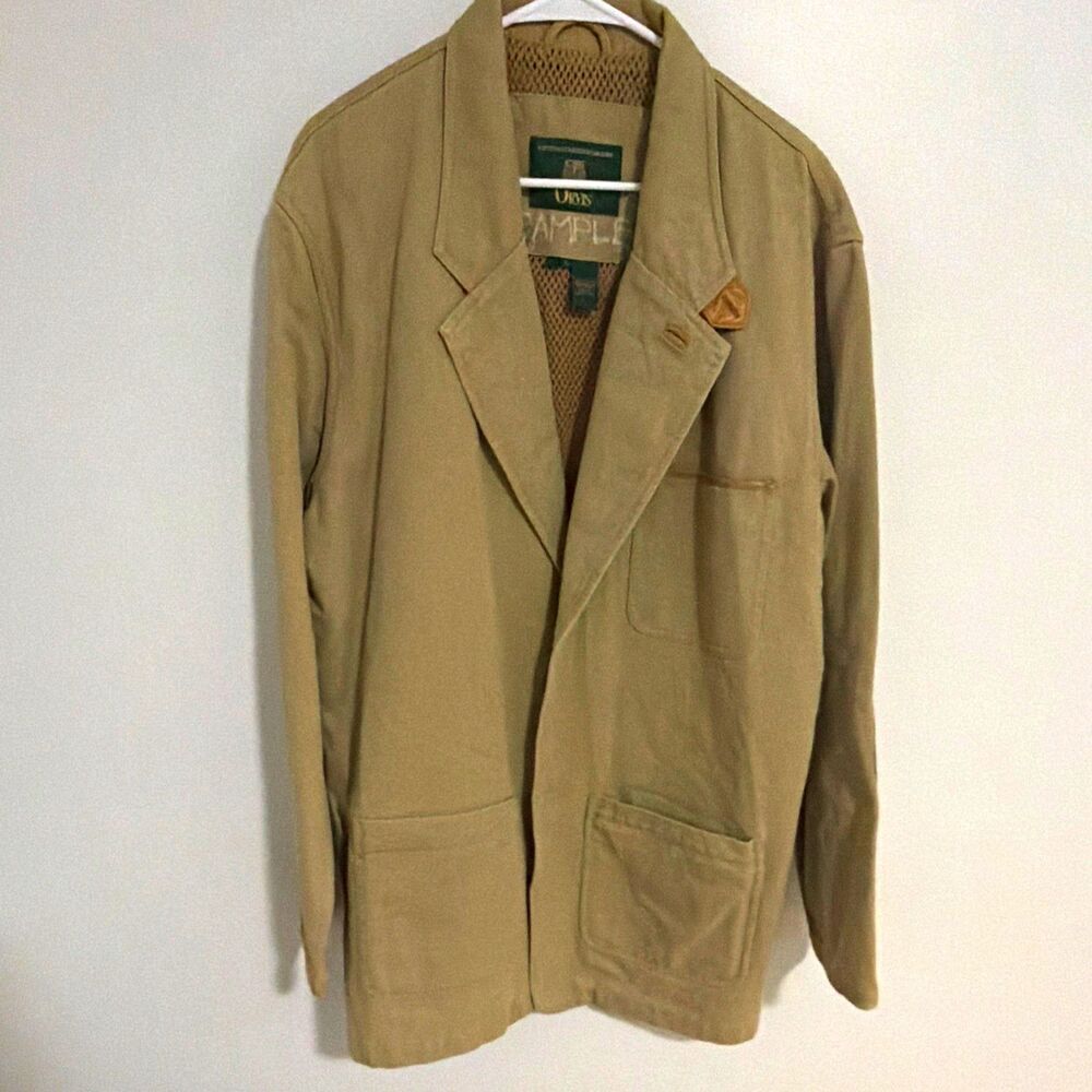 Vintage Orvis Safari Jacket Mens Tall L Khaki Tan Mesh Lined Made in Hong Kong